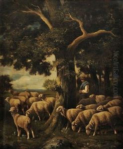 Berger Et Ses Moutons by Charles Ferdinand Ceramano