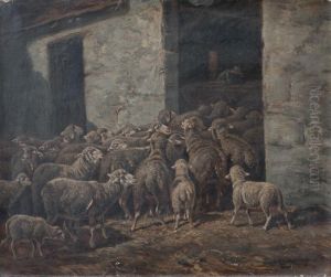 Ovejas En El Establo by Charles Ferdinand Ceramano