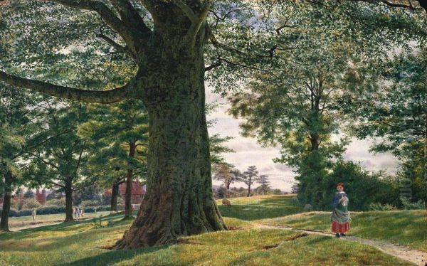 A Girl by a Beech Tree in a Landscape - view 1