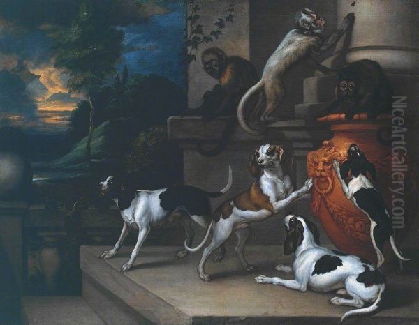 Monkeys and Dogs Playing - view 1