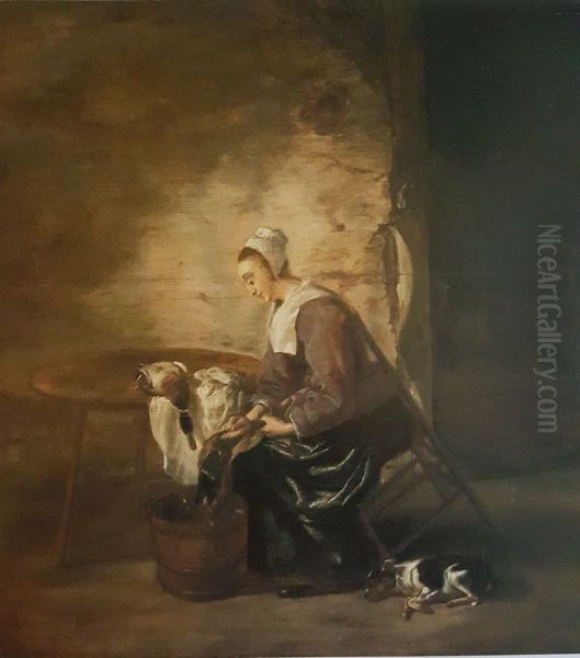 Woman plucking duck - view 1