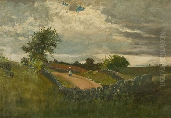 Woman Driving Geese - view 1