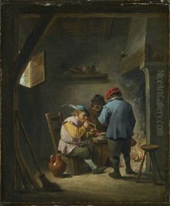Three Smokers at a Hearth by David Teniers the Younger