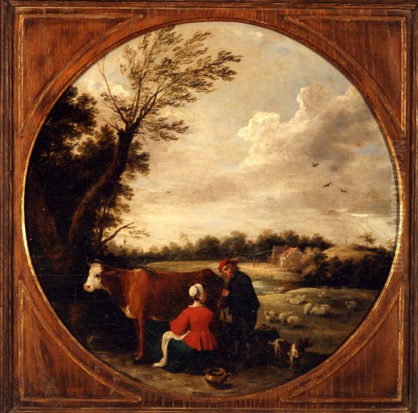 Landscape with Woman Milking a Cow and a Shepherd - view 1