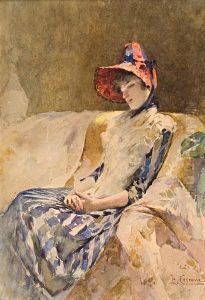 Annina Visconti Seduta Al Divano by Ettore Cercone