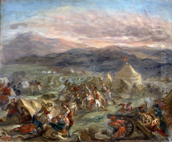 Botzaris Surprises the Turkish Camp and Falls Fatally Wounded - view 1