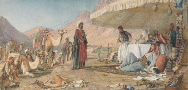 A Frank Encampment in the Desert of Mount Sinai. 1842 - The Convent of St. Catherine in the Distance - view 1