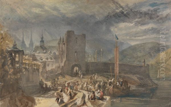 A View of Boppart, with Figures on the River Bank - view 1