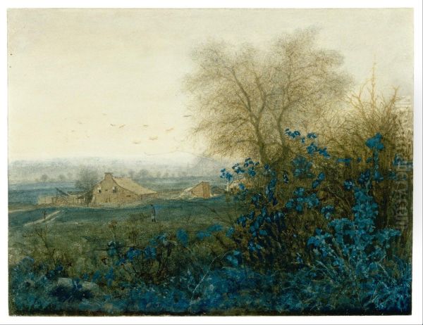 Landscape with a Farmhouse and a Peasant Wheeling a Barrow - view 1