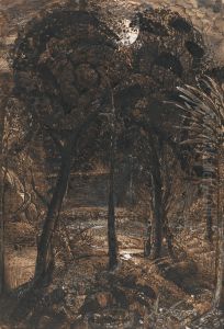 A Moonlit Scene with a Winding River by Samuel Palmer