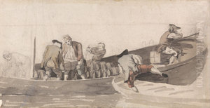 Men Loading a Boat with Barrels Men Loading a Boat with Barrels