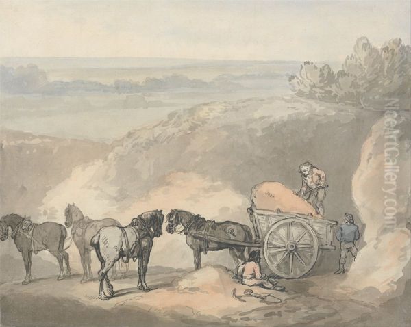 Horses and a Cart at a Sandpit - view 1