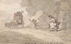 Mother Bundle in a Rage or Too late for the Stage by Thomas Rowlandson