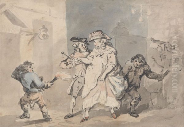 The Inn Door (A Man escorted by two link boys to a door to the left) - view 1