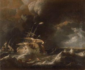 Dutch Merchant - Ships in a Storm by Ludolf Bakhuizen