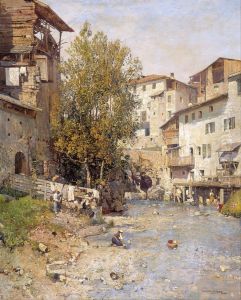 Landscape with a Village on the Outskirts of Rome by Mariano Barbasan Lagueruela