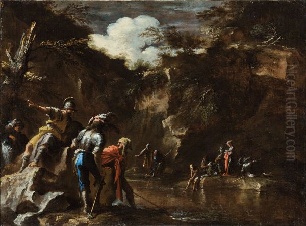 Thales causing the river to flow on both sides of the Lydian army - view 1