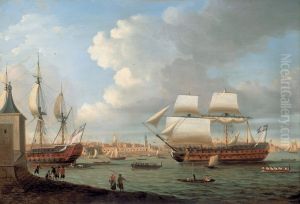 Foudroyant and Pegase entering Portsmouth Harbour, 1782