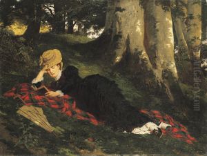 Woman Reading in a Forest by Gyula Benczur