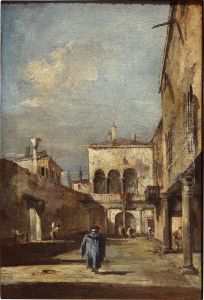 Architectural fantasy with a courtyard by Francesco Guardi