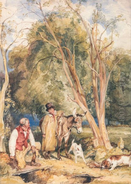Game Keeper and Boy Ferreting a Rabbit - view 1
