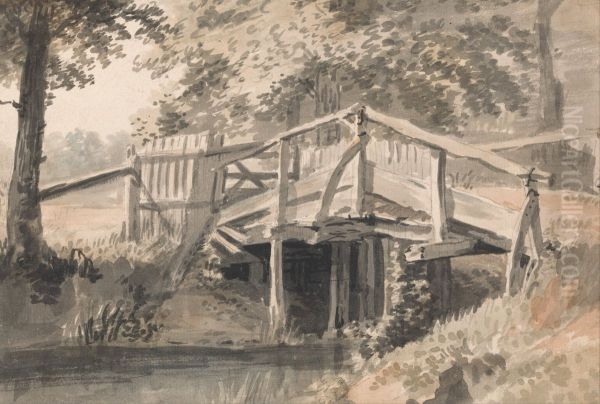 Stream and Wooden Bridge - view 1