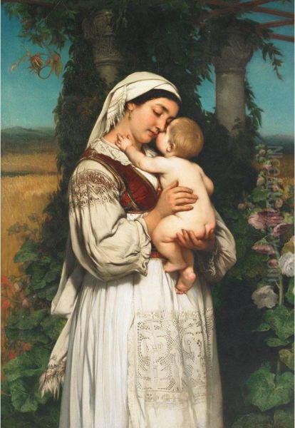 Madonna Of The Black Mountain (a Mother Cradling Her Baby In Agarden Arbour With Hollyhocks) - view 1