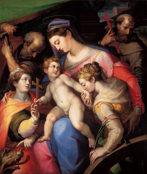 The Holy Family, with St Catherine of Alexandria, St Margaret of Antioch and St Francis of Assisi - view 1