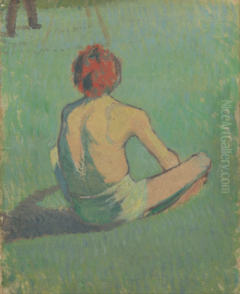 Boy sitting in the grass - view 1