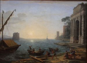 Seehafen beim Aufgang der SonneEnglish:A Seaport at Sunrise