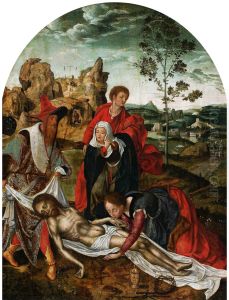 59-61; Mark 15:46-47; Luke 23:53-56; John 19:38-42) by Joos Van Cleve