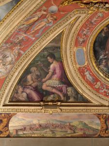 Allegory of Arezzo;  to the bottom, view of Florence by Giorgio Vasari