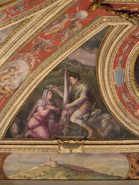 Allegory of Cortona; to the bottom, view of Montecarlo - view 1