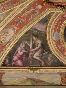 Allegory of Cortona; to the bottom, view of Montecarlo Allegory of Cortona; to the bottom, view of Montecarlo