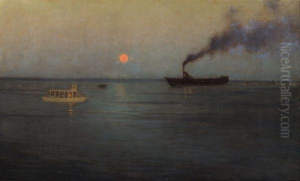 Rosy Moon Off Charleston Harbor - view 1
