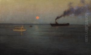 Rosy Moon Off Charleston Harbor