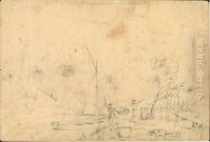Pig hunting, Waika, Massacre Bay. March 1844. Limestone Cliffs. by Charles Heaphy