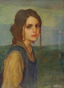"ritratto Di Fanciulla" Olio Su Tela Firmato E Datato 1911 In Basso A Destra. In Cornice