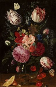 Flowers in a glass vase by Carstian Luyckx
