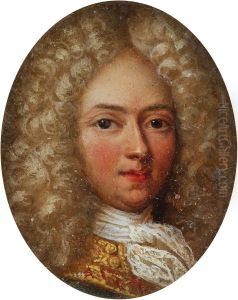 Miniature of a young man in a bright wig a la lion.