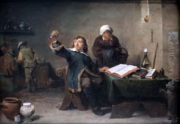 Village Doctor looking at a Urine Sample - view 1