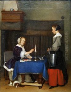 Woman sealing a letter by Gerard Ter Borch