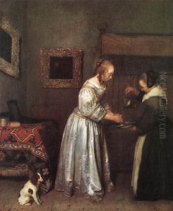 Eine Dame, die sich die Hande wascht by Gerard Ter Borch