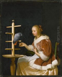 Young Woman Feeding a Parrot by Frans van Mieris