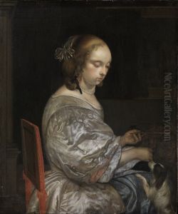 Jeune femme et son chien de manchon Jeune femme et son chien de manchon