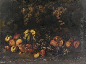Natura Morta Con Uva, Pesche, Fichi, Una Zucca E Un Melograno by Michelangelo Cerqouzzi