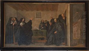 Saint Benoit conversant avec sa soeur sainte Scholastique. by Claude Charles