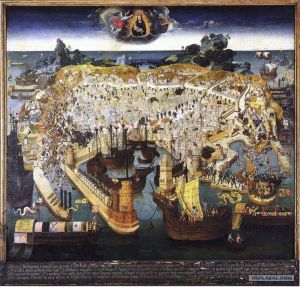 Siege de Rhodes par les Turcs en 1480. by Master of the Cardinal de Bourbon