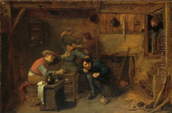 Fighting card players in a tavern - view 1