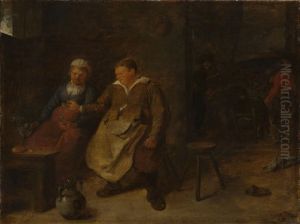Couple of guests drinking wine by Adriaen Brouwer